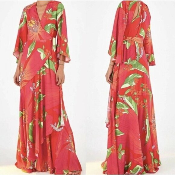 NWT Anthropology FARM Rio Pink Pietra Wrap Dress XS Fuchsia Print - Picture 1 of 5
